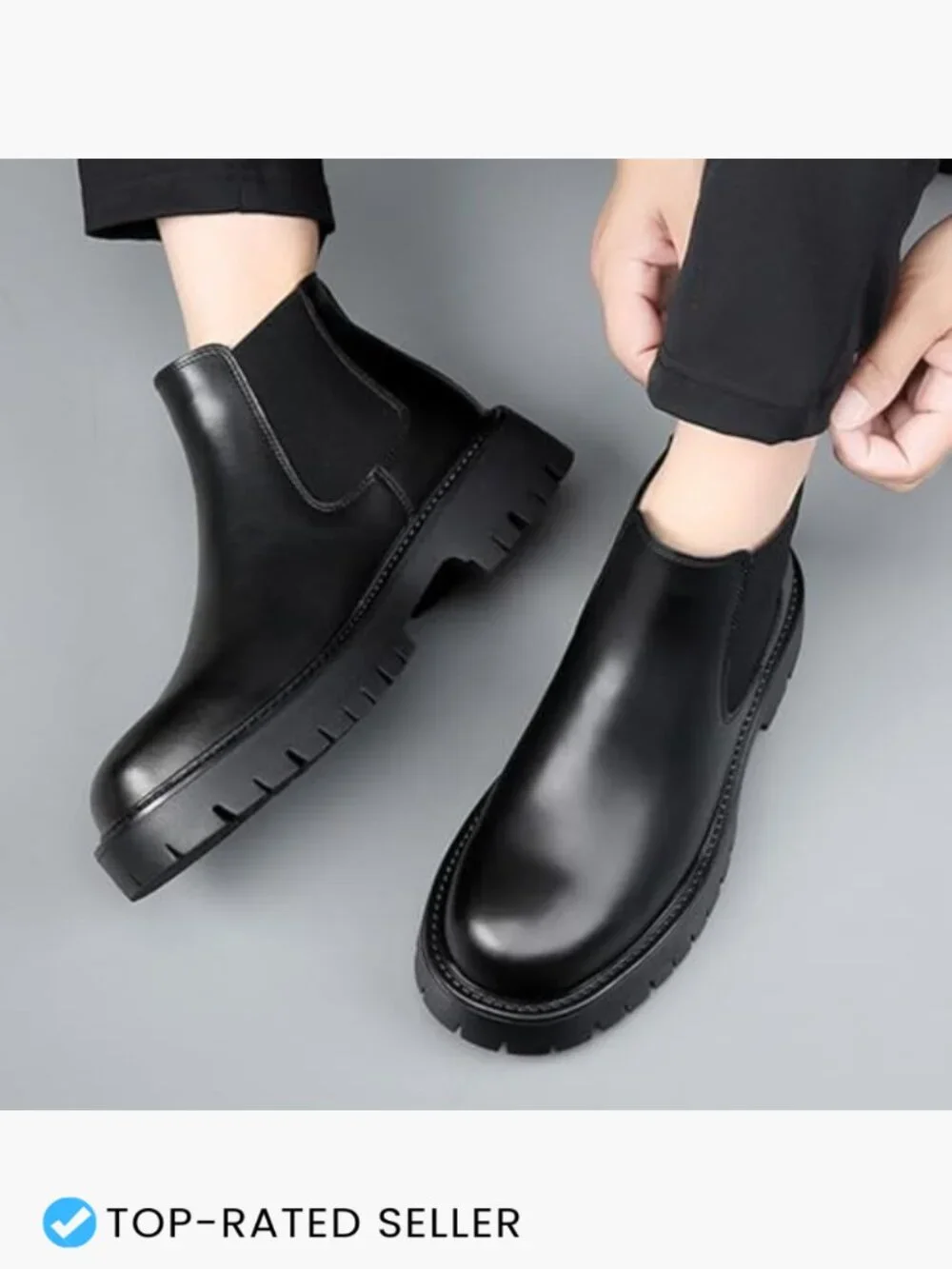 Genuine Leather Chunky Platform Chelsea Dress Boots Lug Sole Slip-On Ankle Boots